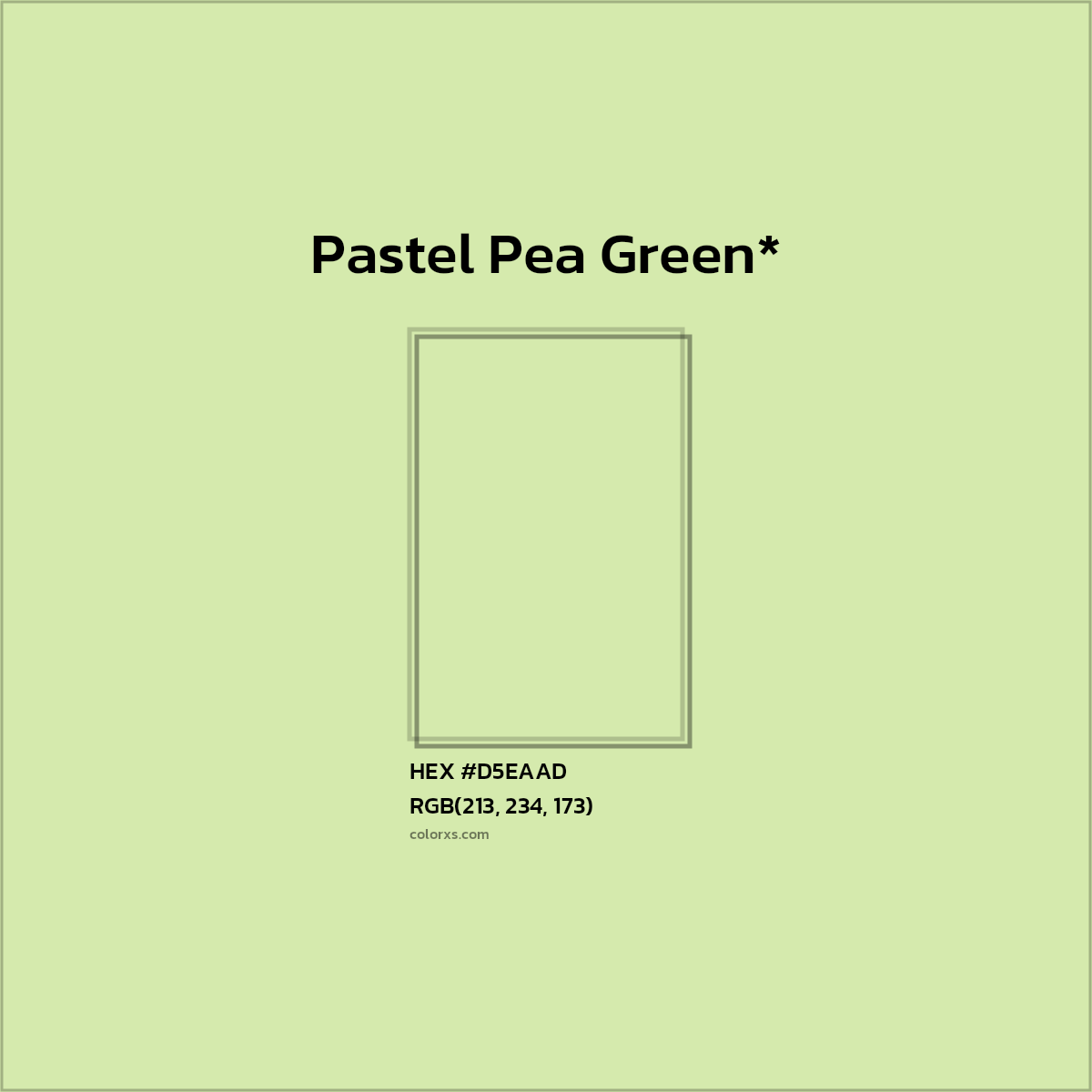#D5EAAD hex color. RGB, RYB, CMYK, HSL, HSV codes and color conversions. Matching color names, palettes, paints.