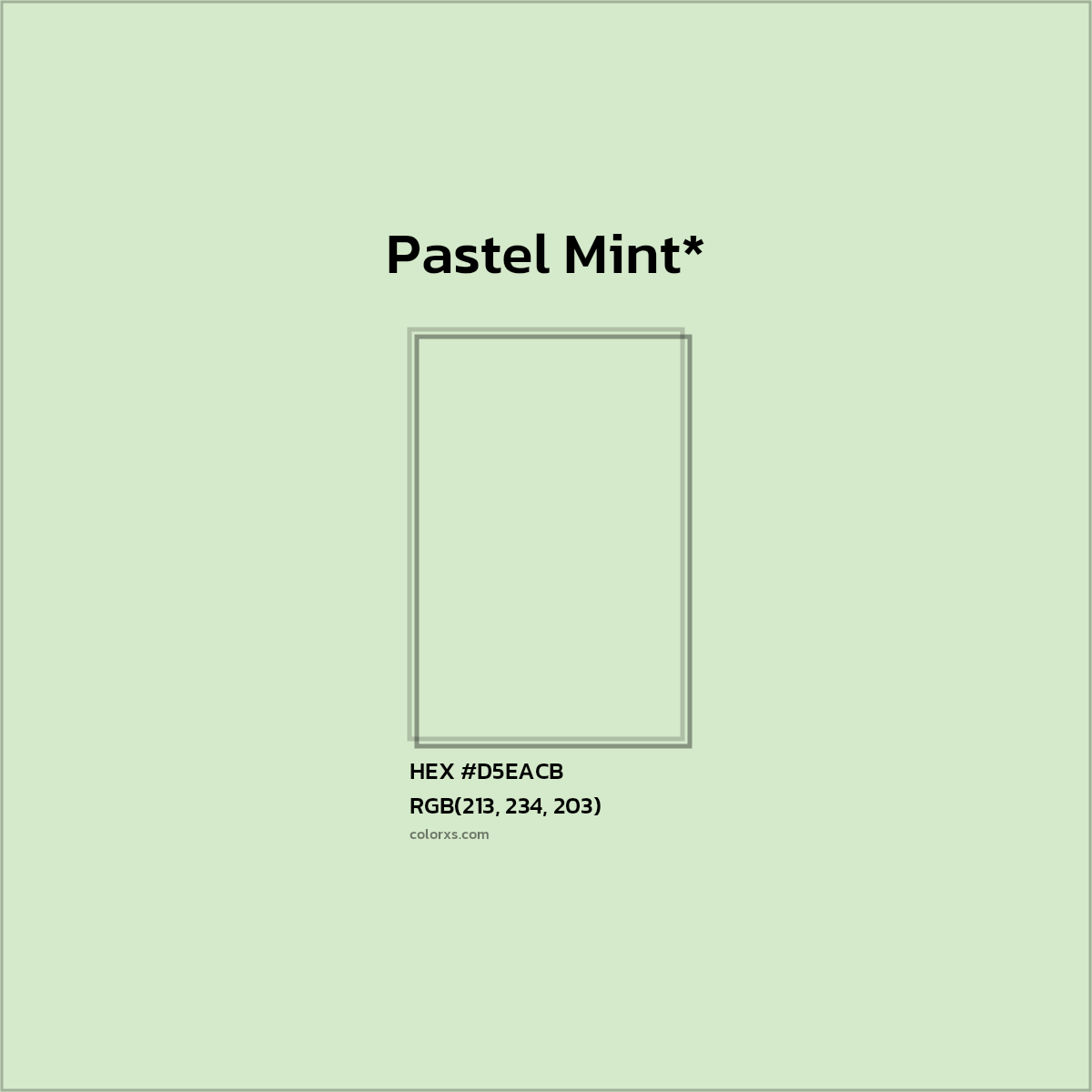 #D5EACB hex color. RGB, RYB, CMYK, HSL, HSV codes and color conversions. Matching color names, palettes, paints.