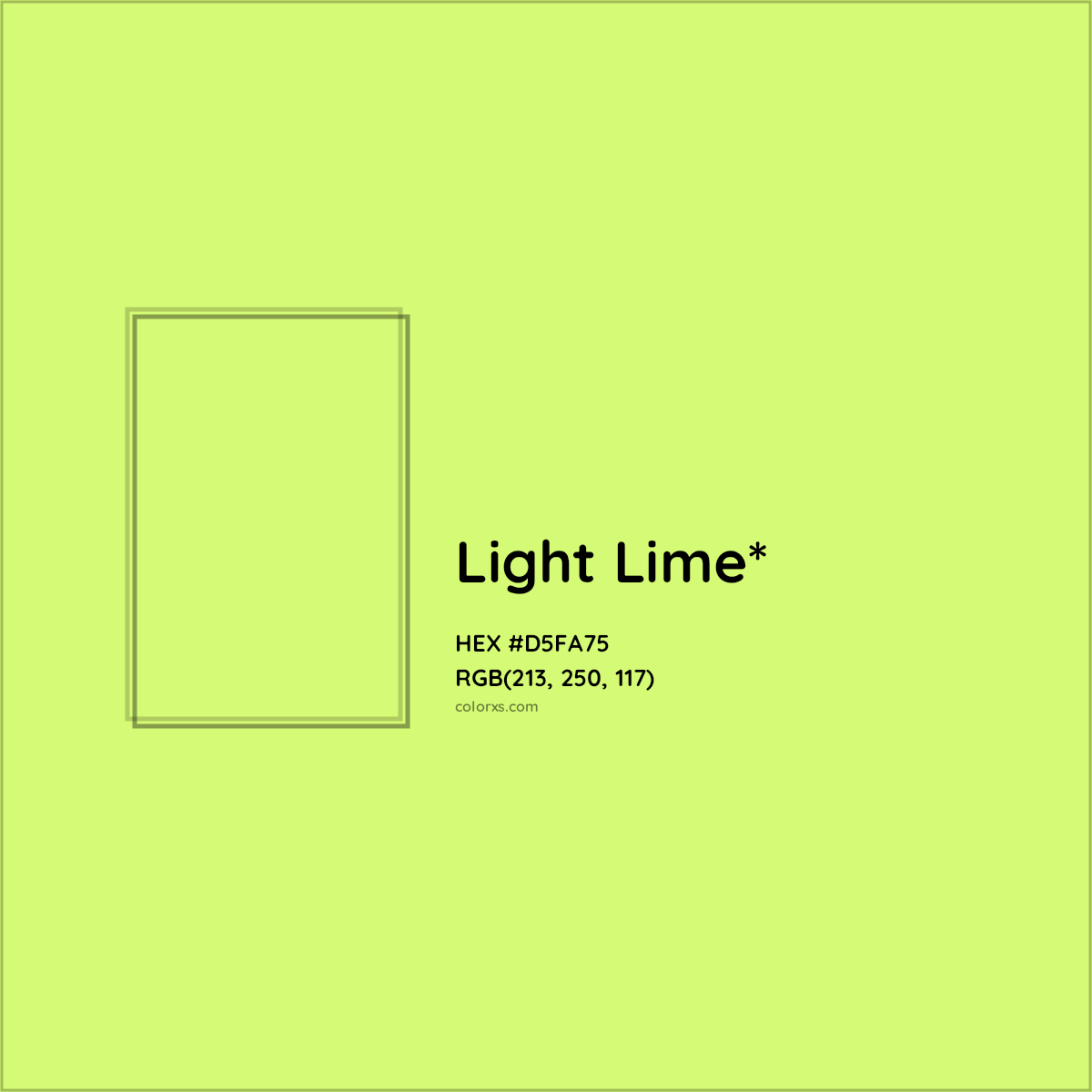 #D5FA75 hex color. RGB, RYB, CMYK, HSL, HSV codes and color conversions. Matching color names, palettes, paints.