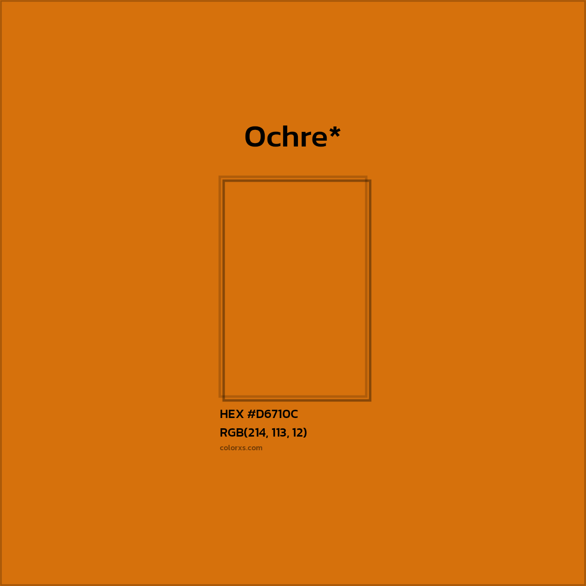 #D6710C hex color. RGB, RYB, CMYK, HSL, HSV codes and color conversions. Matching color names, palettes, paints.