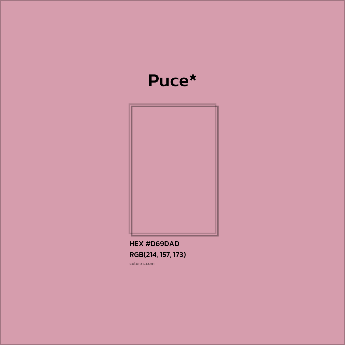 #D69DAD hex color. RGB, RYB, CMYK, HSL, HSV codes and color conversions. Matching color names, palettes, paints.