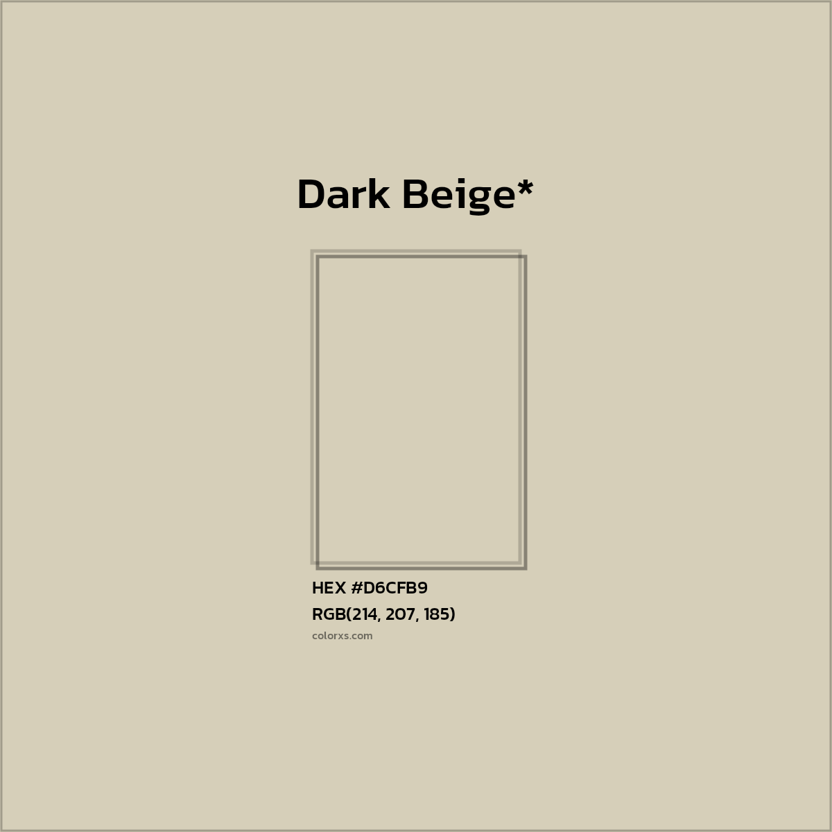 #D6CFB9 hex color. RGB, RYB, CMYK, HSL, HSV codes and color conversions. Matching color names, palettes, paints.