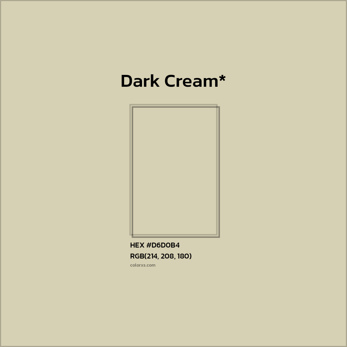 #D6D0B4 hex color. RGB, RYB, CMYK, HSL, HSV codes and color conversions. Matching color names, palettes, paints.