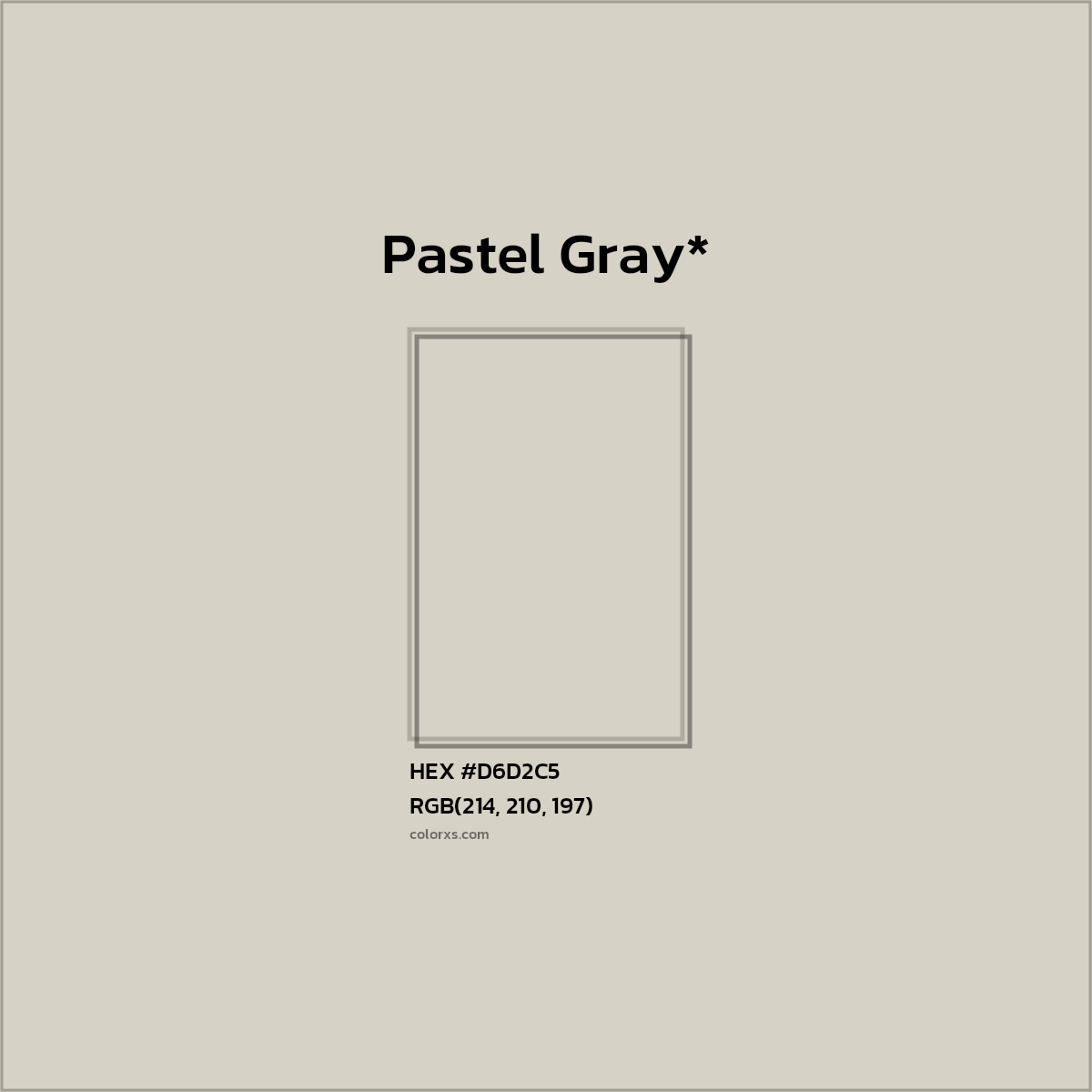 #D6D2C5 hex color. RGB, RYB, CMYK, HSL, HSV codes and color conversions. Matching color names, palettes, paints.