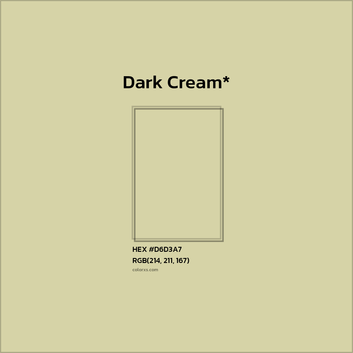 #D6D3A7 hex color. RGB, RYB, CMYK, HSL, HSV codes and color conversions. Matching color names, palettes, paints.
