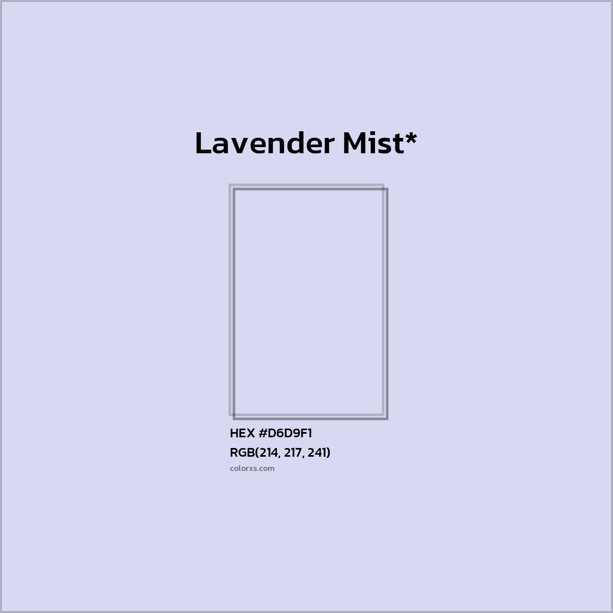 #D6D9F1 hex color. RGB, RYB, CMYK, HSL, HSV codes and color conversions. Matching color names, palettes, paints.