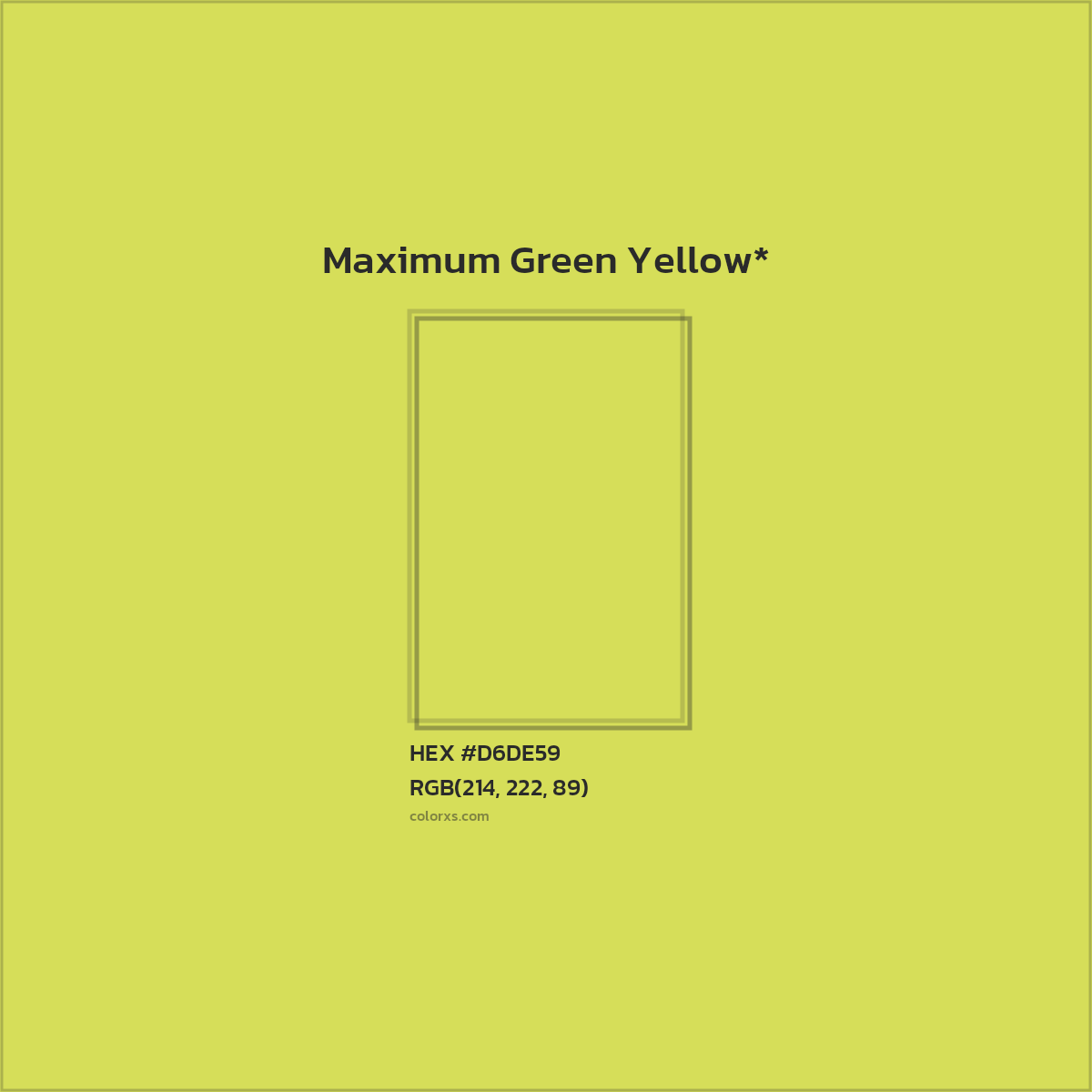 #D6DE59 hex color. RGB, RYB, CMYK, HSL, HSV codes and color conversions. Matching color names, palettes, paints.