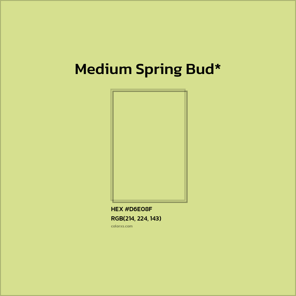 #D6E08F hex color. RGB, RYB, CMYK, HSL, HSV codes and color conversions. Matching color names, palettes, paints.