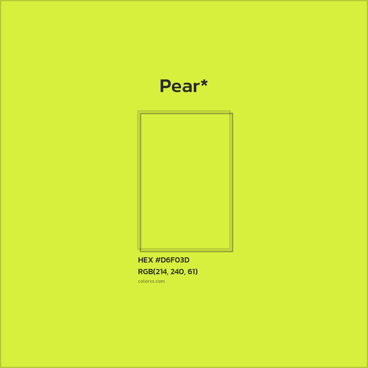 #D6F03D hex color. RGB, RYB, CMYK, HSL, HSV codes and color conversions. Matching color names, palettes, paints.