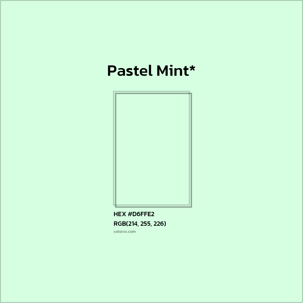 #D6FFE2 hex color. RGB, RYB, CMYK, HSL, HSV codes and color conversions. Matching color names, palettes, paints.