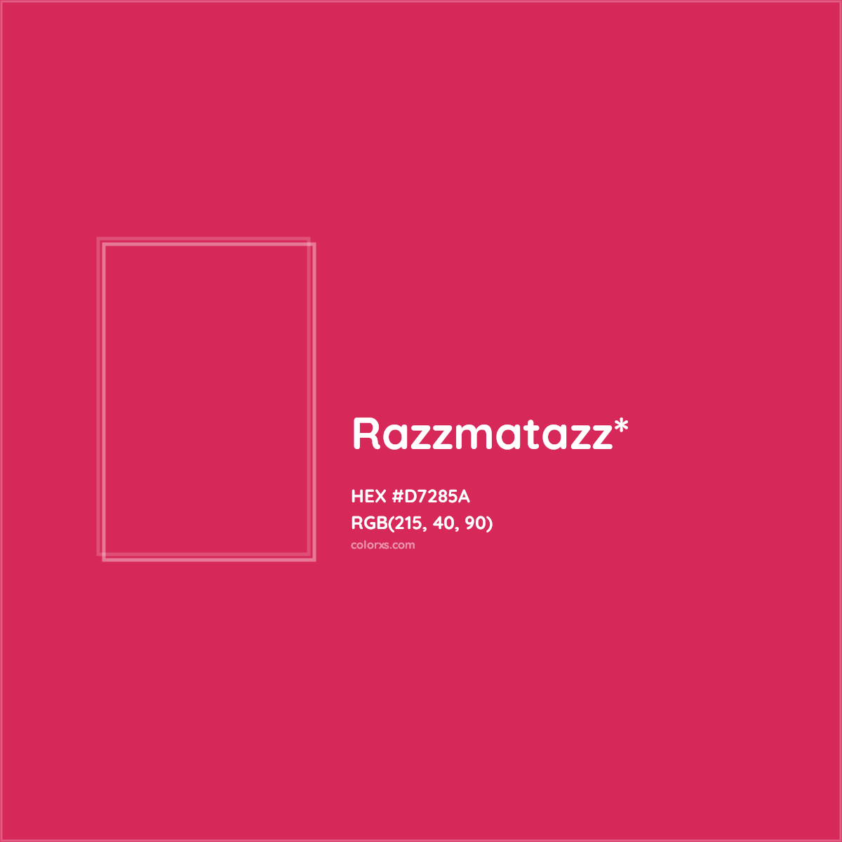 #D7285A hex color. RGB, RYB, CMYK, HSL, HSV codes and color conversions. Matching color names, palettes, paints.