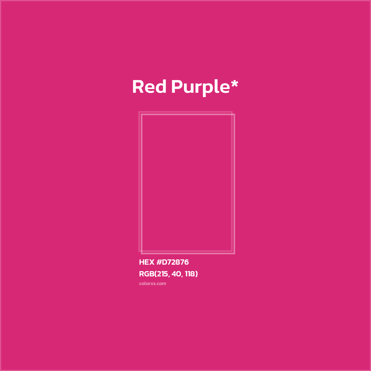 #D72876 hex color. RGB, RYB, CMYK, HSL, HSV codes and color conversions. Matching color names, palettes, paints.