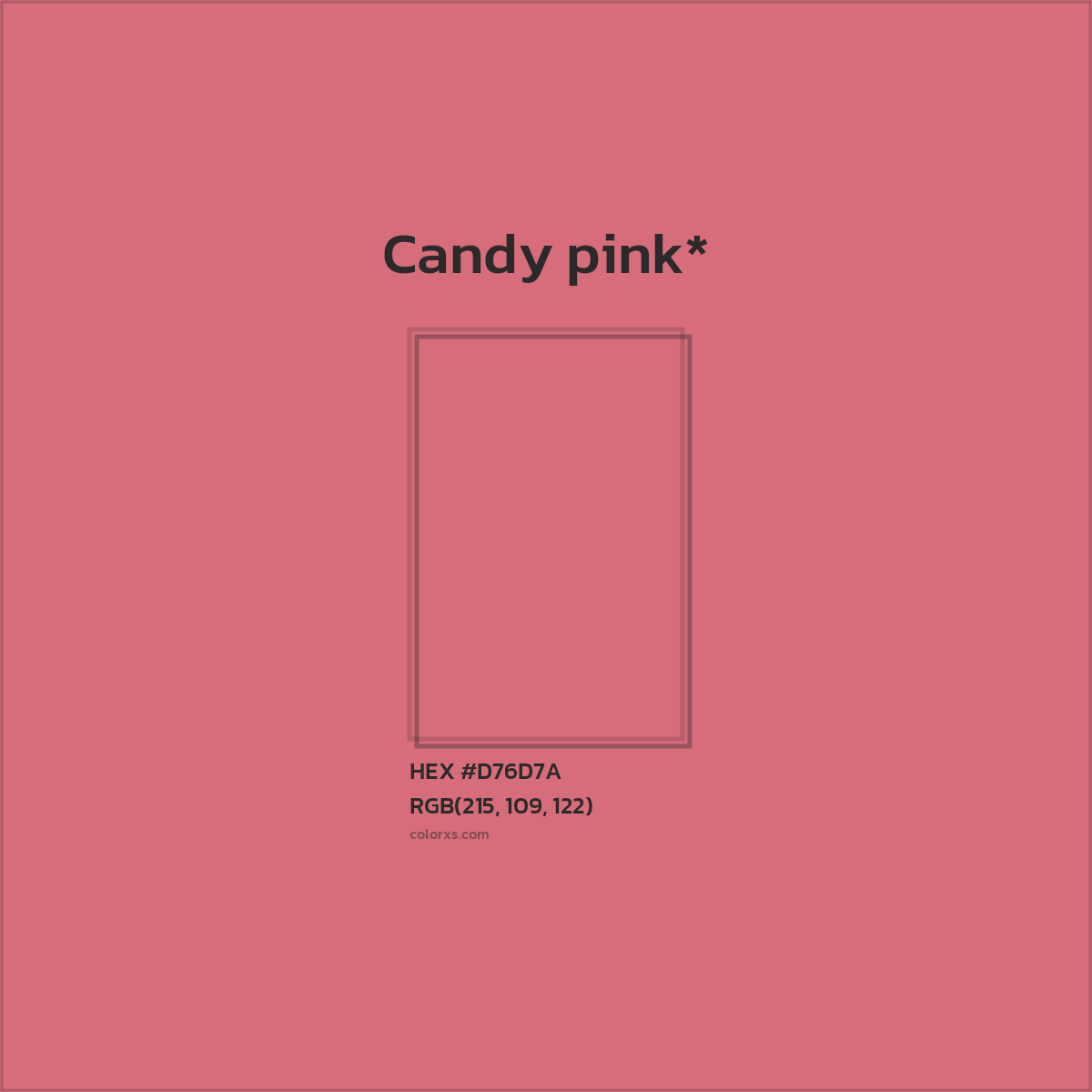 #D76D7A hex color. RGB, RYB, CMYK, HSL, HSV codes and color conversions. Matching color names, palettes, paints.