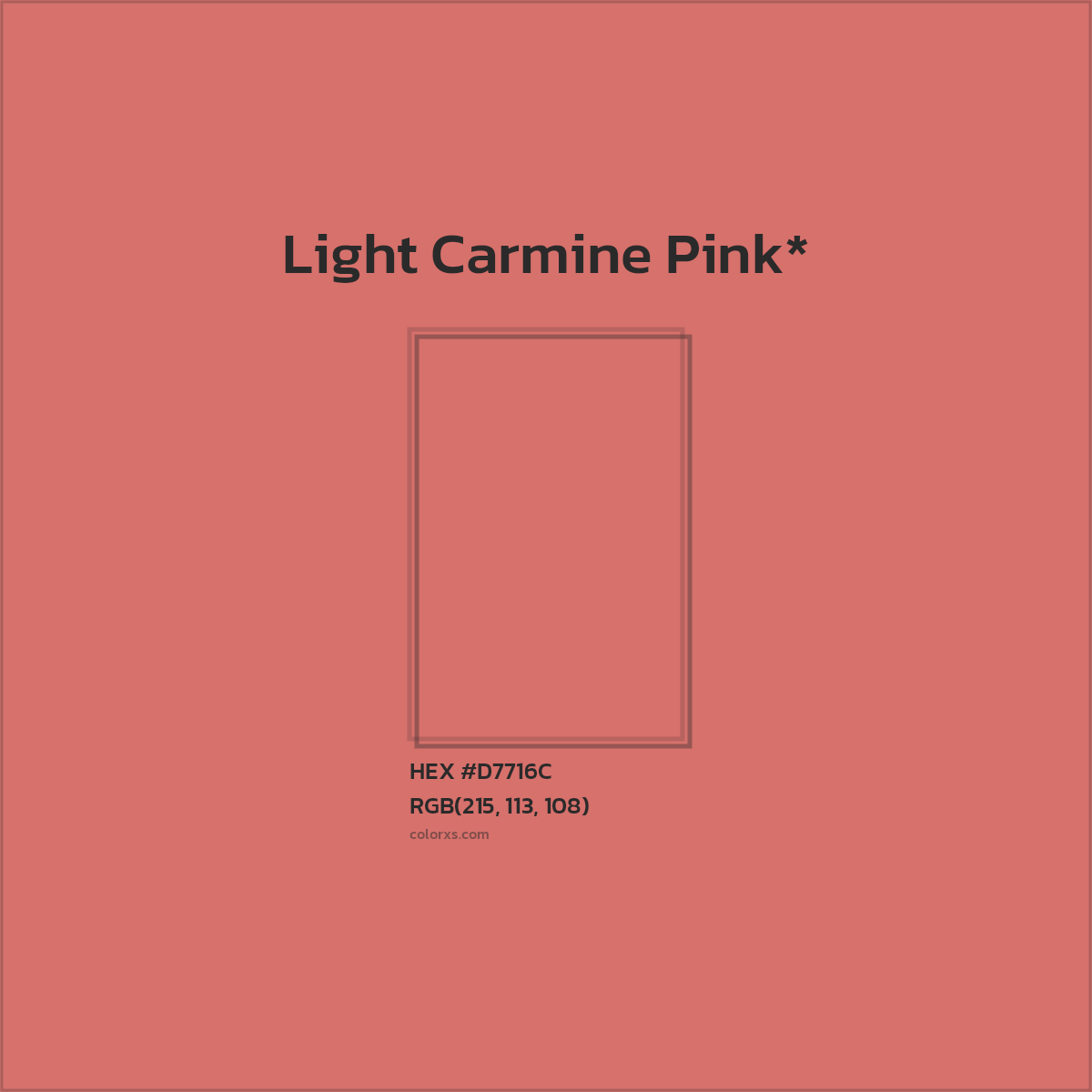 #D7716C hex color. RGB, RYB, CMYK, HSL, HSV codes and color conversions. Matching color names, palettes, paints.