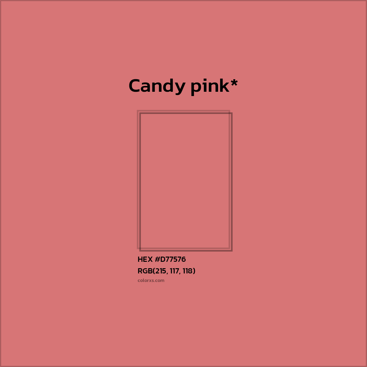 #D77576 hex color. RGB, RYB, CMYK, HSL, HSV codes and color conversions. Matching color names, palettes, paints.