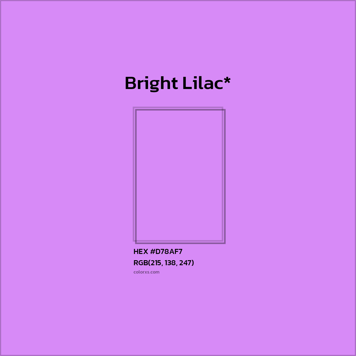 #D78AF7 hex color. RGB, RYB, CMYK, HSL, HSV codes and color conversions. Matching color names, palettes, paints.