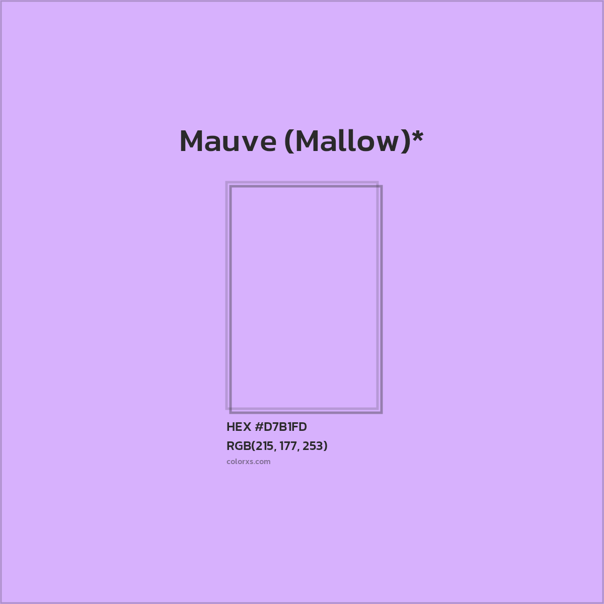 #D7B1FD hex color. RGB, RYB, CMYK, HSL, HSV codes and color conversions. Matching color names, palettes, paints.