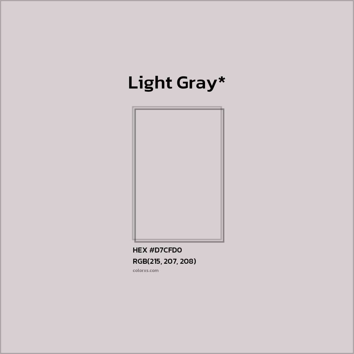 #D7CFD0 hex color. RGB, RYB, CMYK, HSL, HSV codes and color conversions. Matching color names, palettes, paints.