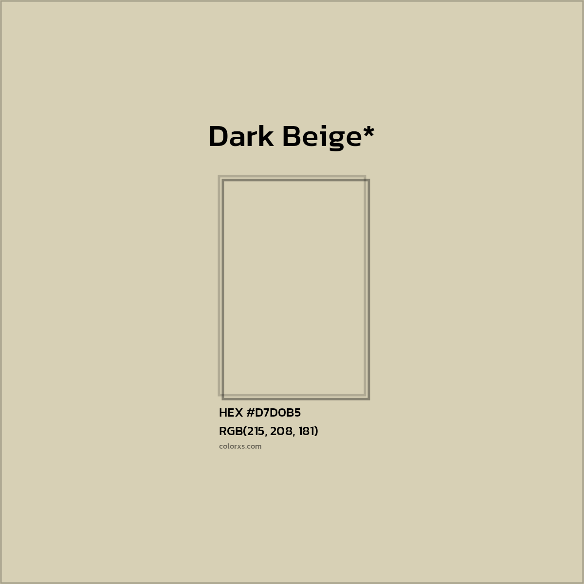 #D7D0B5 hex color. RGB, RYB, CMYK, HSL, HSV codes and color conversions. Matching color names, palettes, paints.