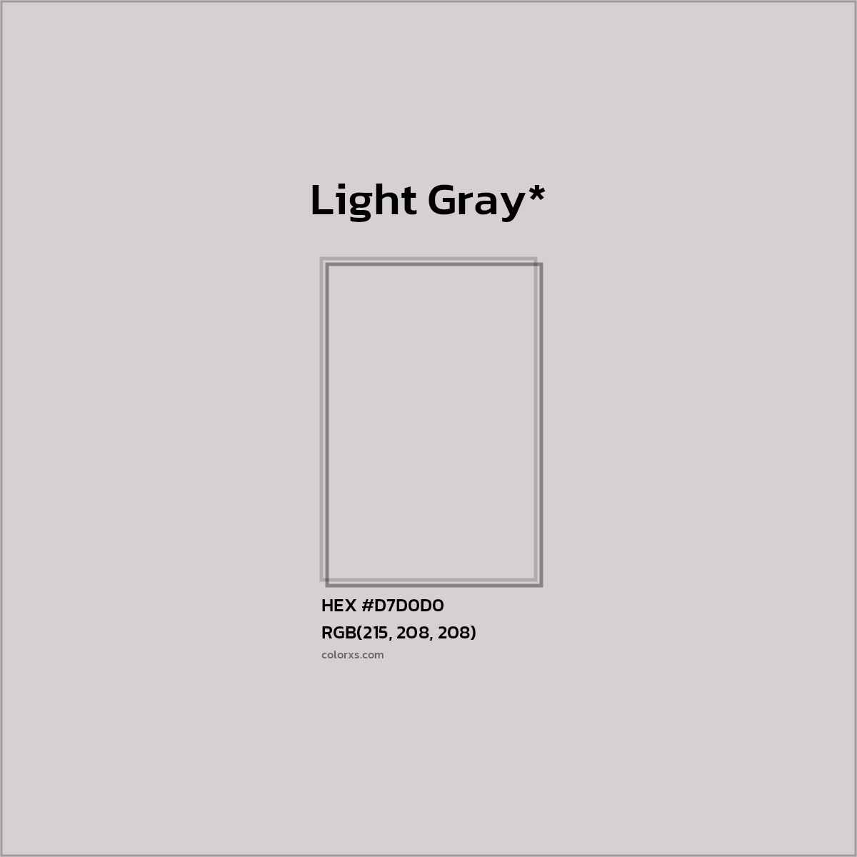 #D7D0D0 hex color. RGB, RYB, CMYK, HSL, HSV codes and color conversions. Matching color names, palettes, paints.