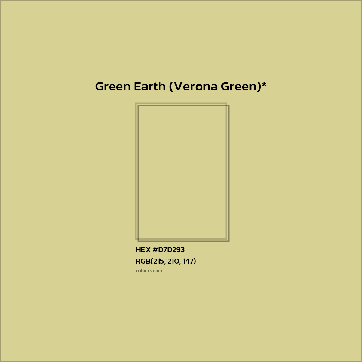 #D7D293 hex color. RGB, RYB, CMYK, HSL, HSV codes and color conversions. Matching color names, palettes, paints.