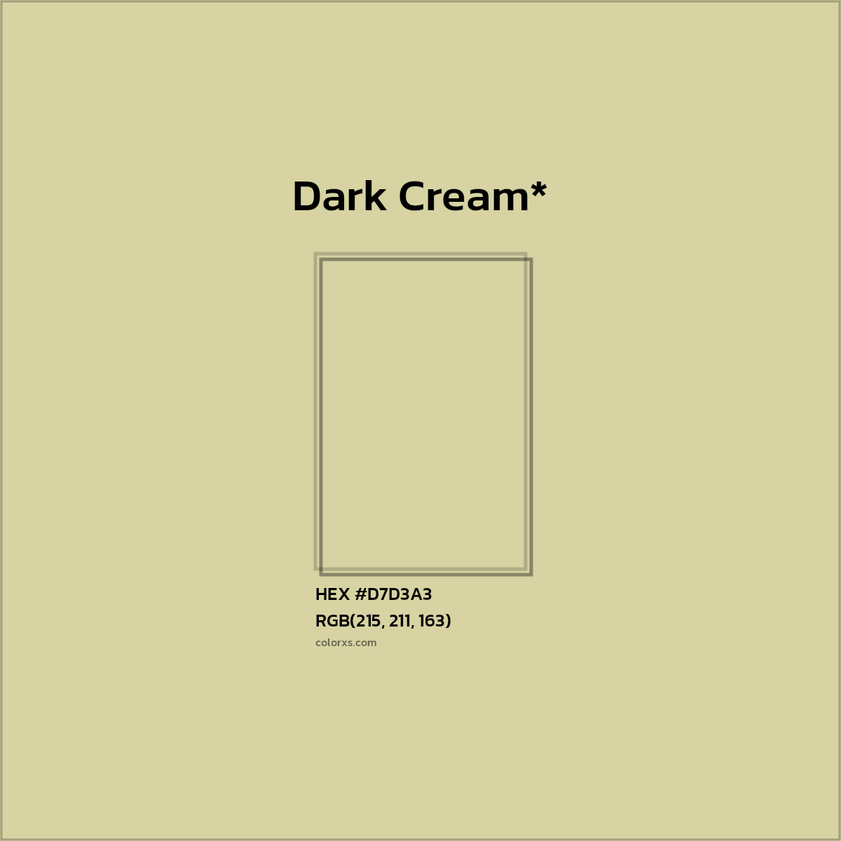 #D7D3A3 hex color. RGB, RYB, CMYK, HSL, HSV codes and color conversions. Matching color names, palettes, paints.