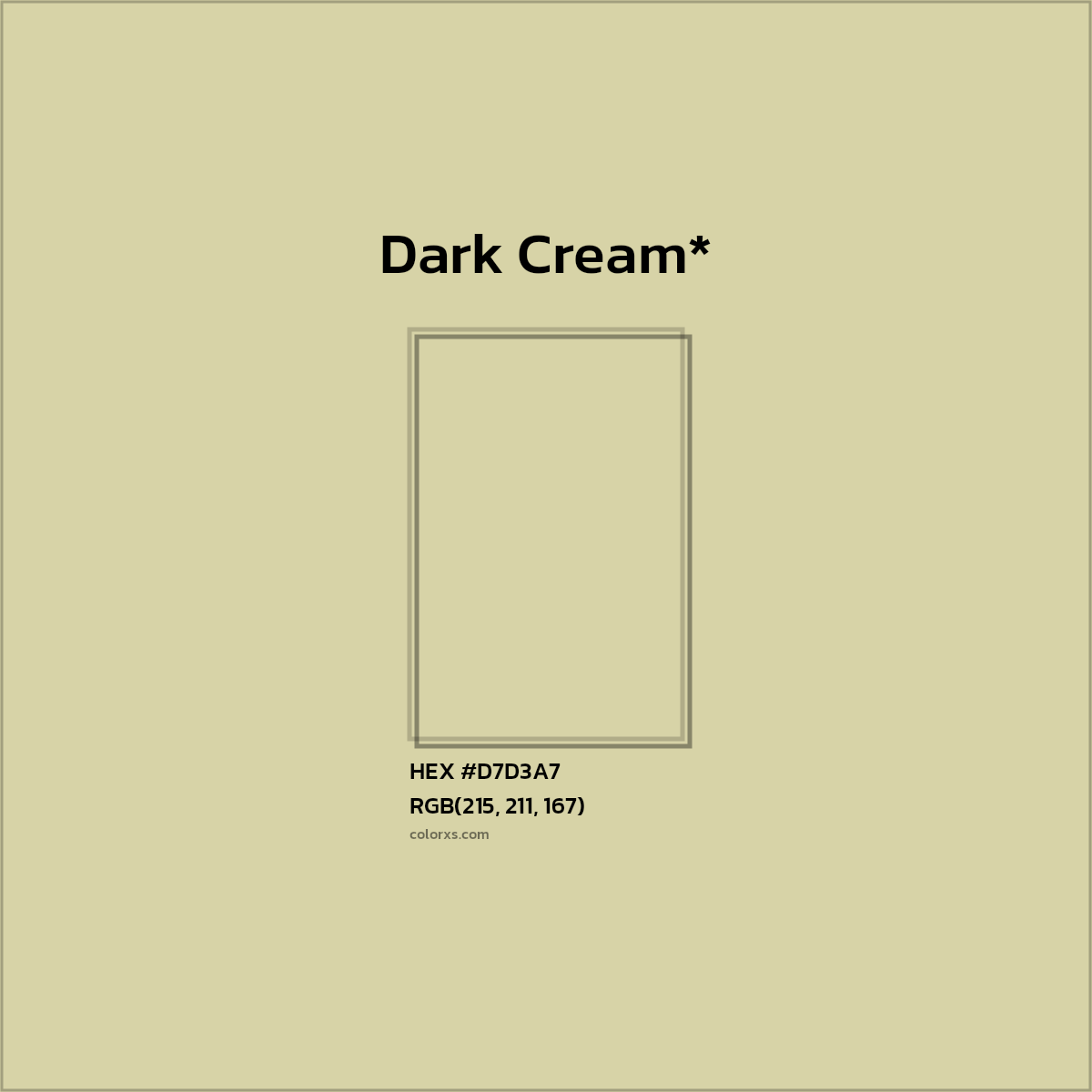 #D7D3A7 hex color. RGB, RYB, CMYK, HSL, HSV codes and color conversions. Matching color names, palettes, paints.