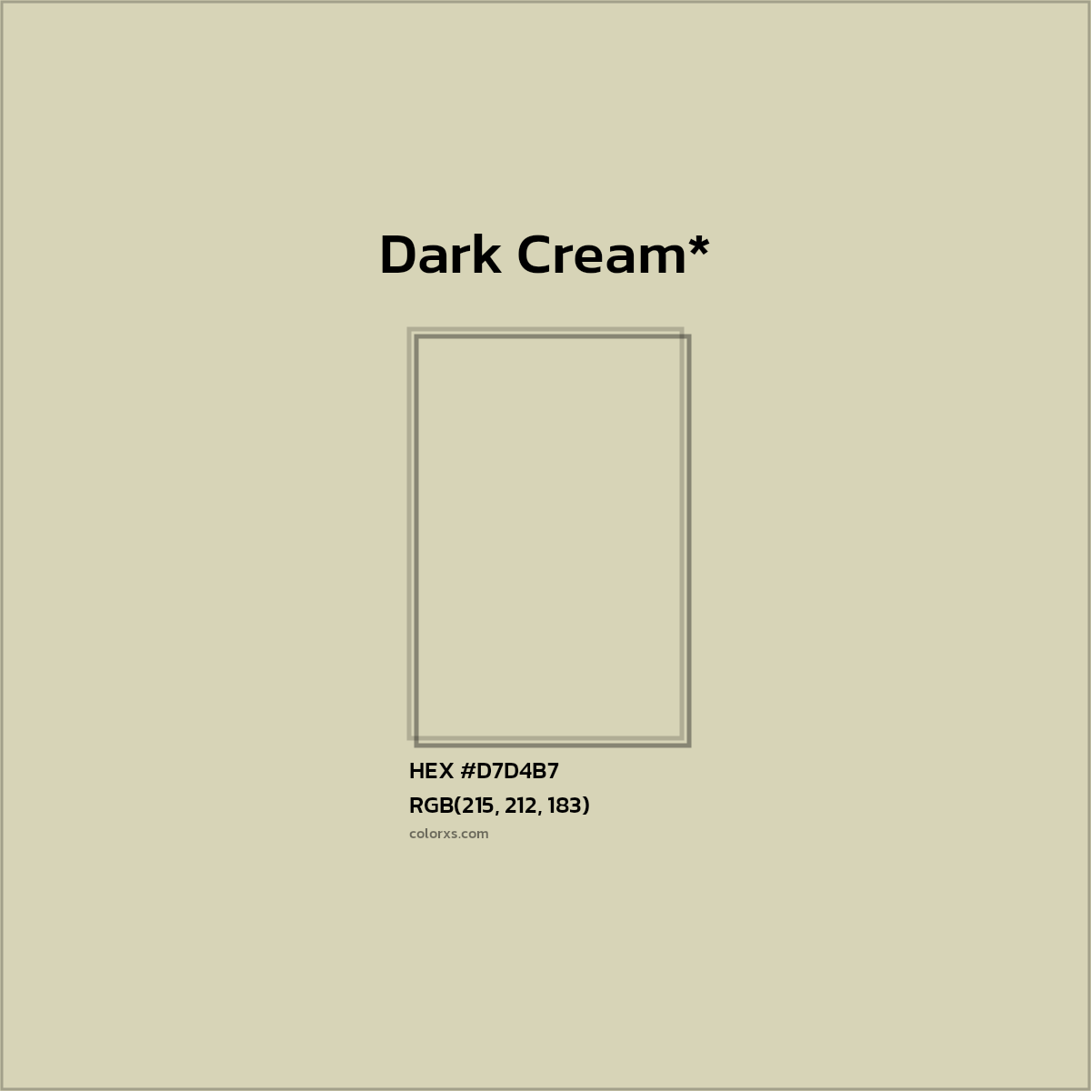 #D7D4B7 hex color. RGB, RYB, CMYK, HSL, HSV codes and color conversions. Matching color names, palettes, paints.