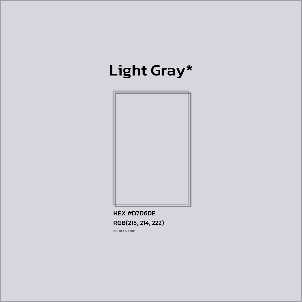 #D7D6DE hex color. RGB, RYB, CMYK, HSL, HSV codes and color conversions. Matching color names, palettes, paints.
