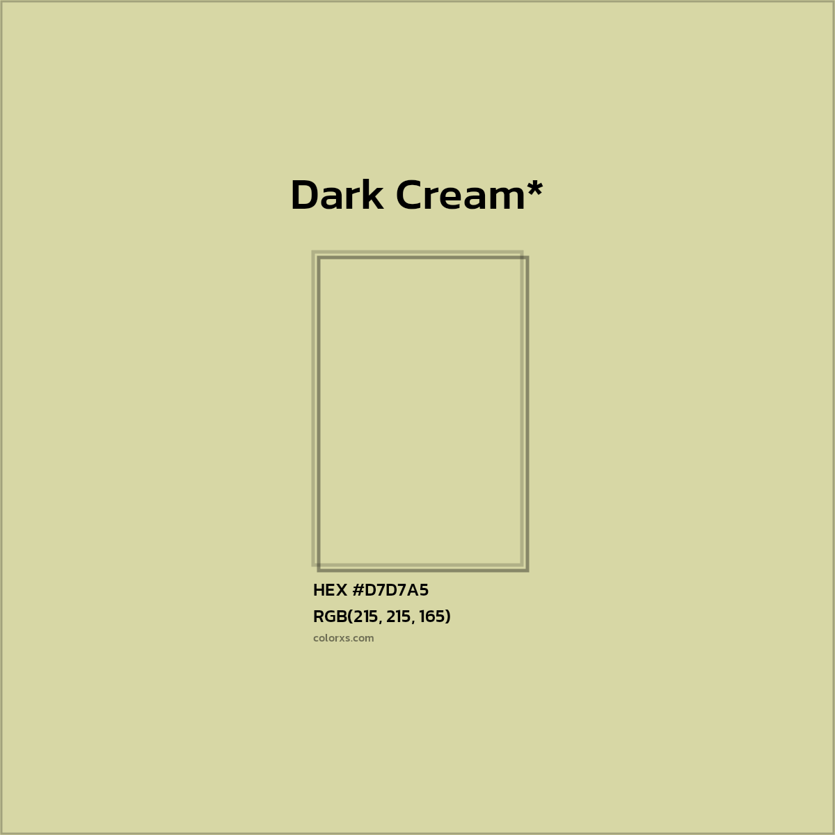 #D7D7A5 hex color. RGB, RYB, CMYK, HSL, HSV codes and color conversions. Matching color names, palettes, paints.