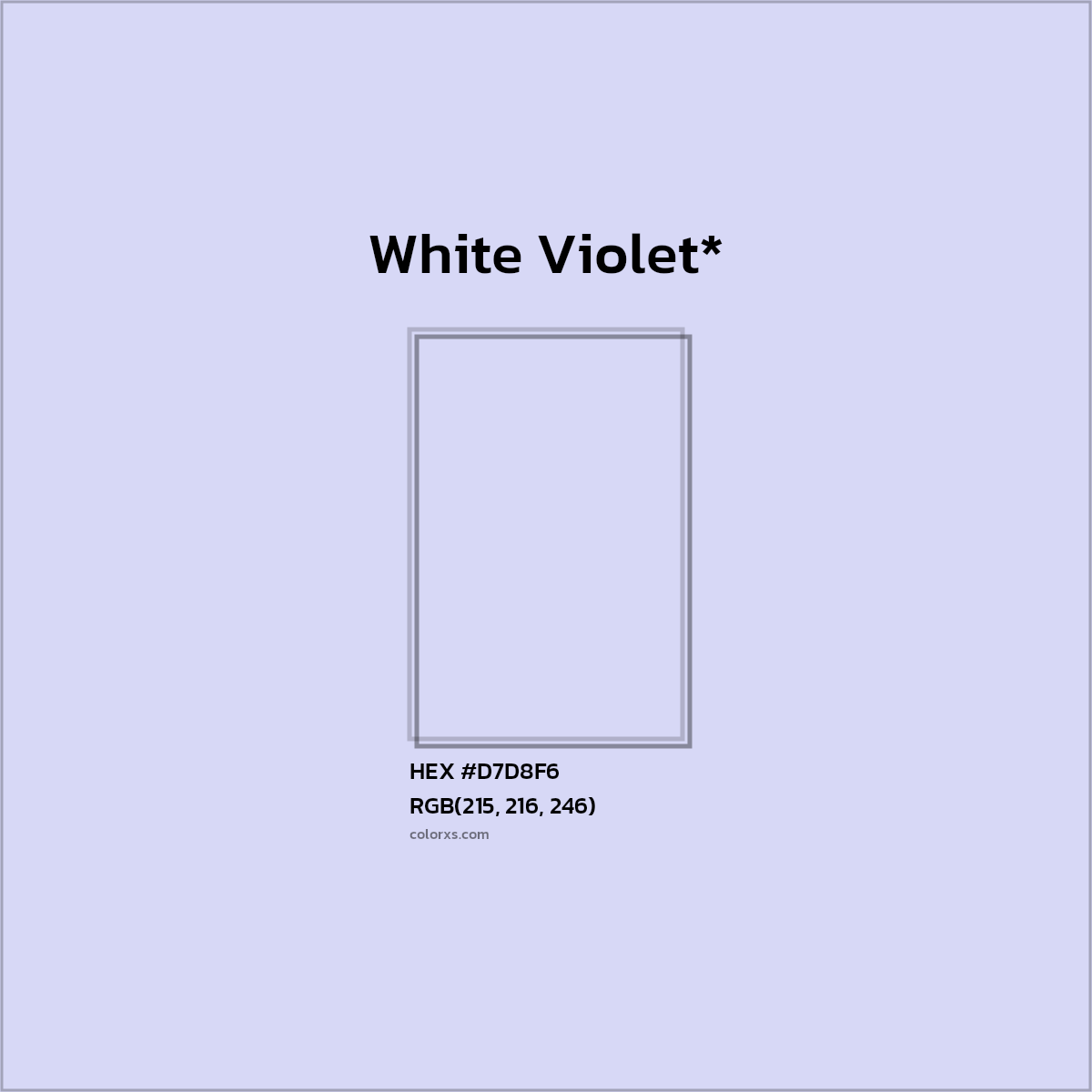 #D7D8F6 hex color. RGB, RYB, CMYK, HSL, HSV codes and color conversions. Matching color names, palettes, paints.