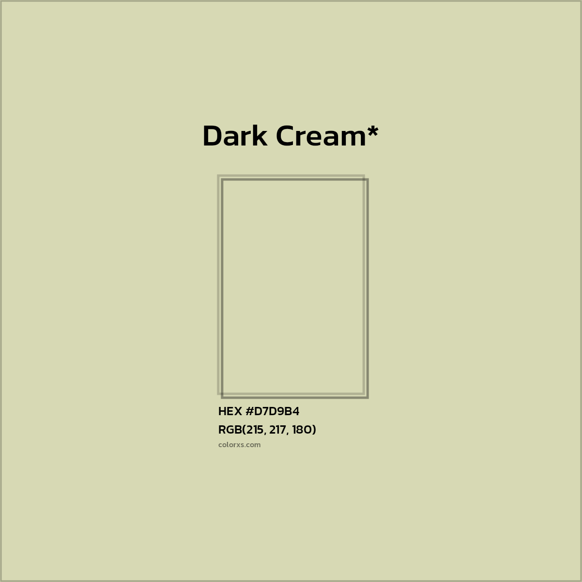 #D7D9B4 hex color. RGB, RYB, CMYK, HSL, HSV codes and color conversions. Matching color names, palettes, paints.