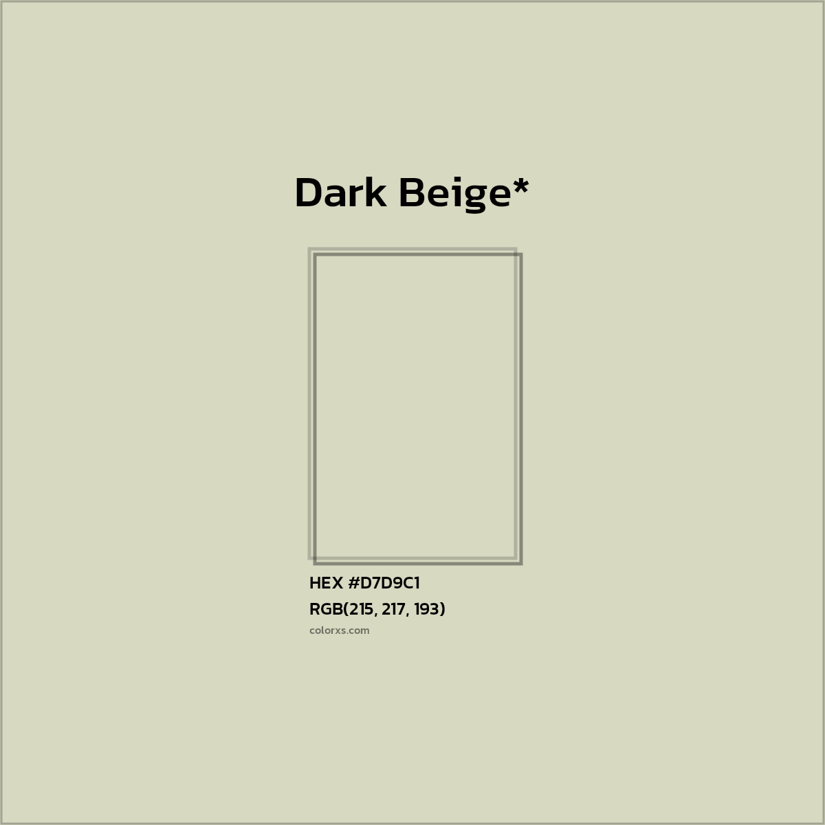 #D7D9C1 hex color. RGB, RYB, CMYK, HSL, HSV codes and color conversions. Matching color names, palettes, paints.