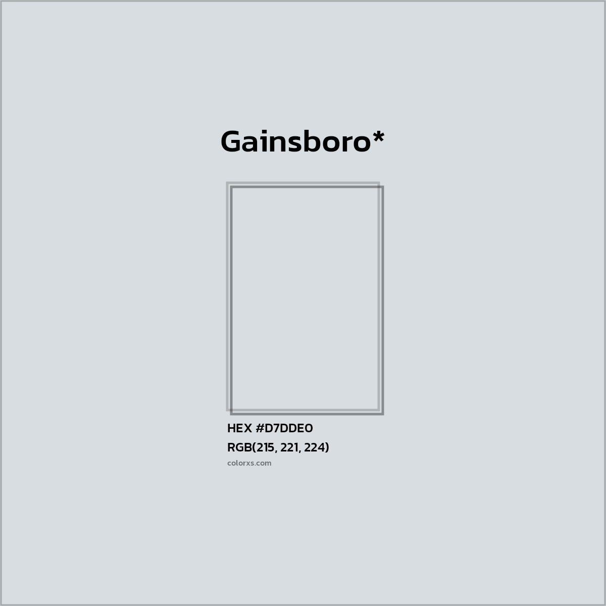 #D7DDE0 hex color. RGB, RYB, CMYK, HSL, HSV codes and color conversions. Matching color names, palettes, paints.