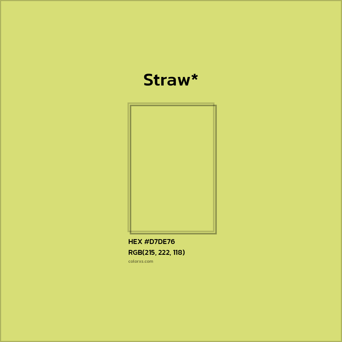#D7DE76 hex color. RGB, RYB, CMYK, HSL, HSV codes and color conversions. Matching color names, palettes, paints.