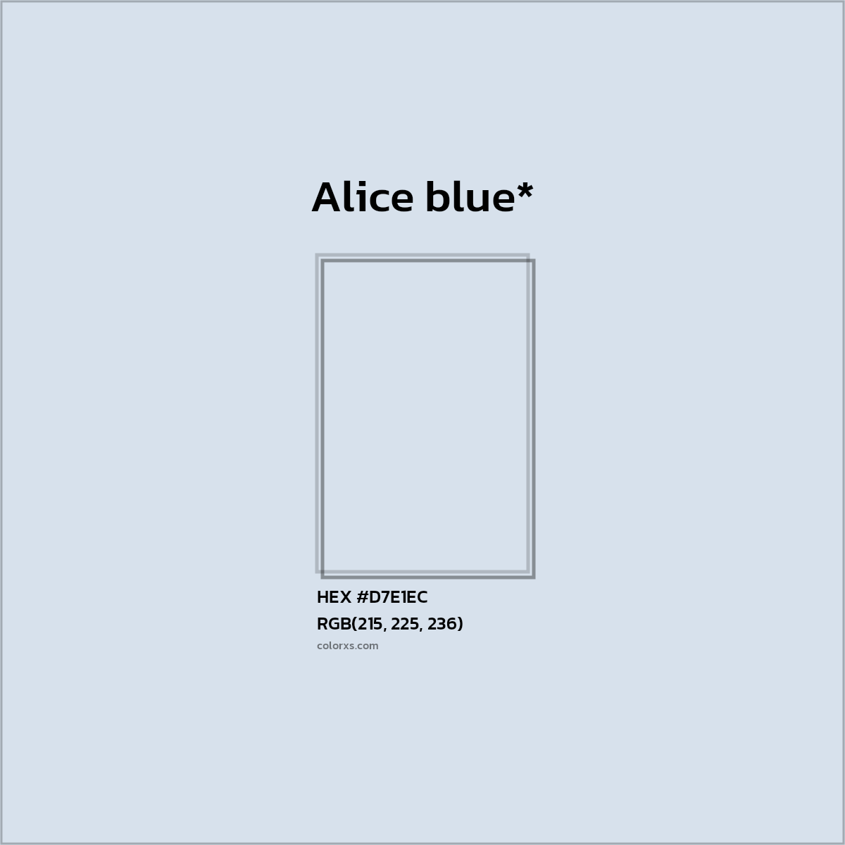 #D7E1EC hex color. RGB, RYB, CMYK, HSL, HSV codes and color conversions. Matching color names, palettes, paints.