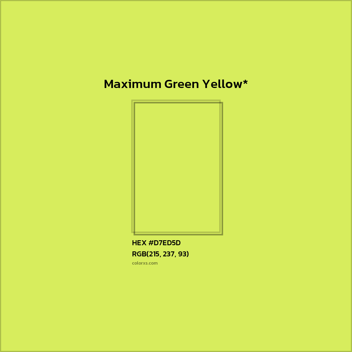 #D7ED5D hex color. RGB, RYB, CMYK, HSL, HSV codes and color conversions. Matching color names, palettes, paints.