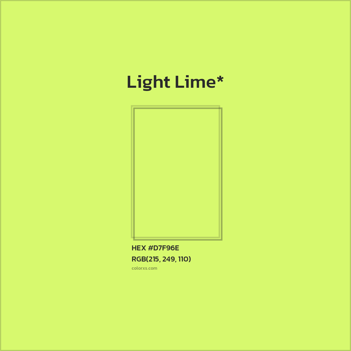 #D7F96E hex color. RGB, RYB, CMYK, HSL, HSV codes and color conversions. Matching color names, palettes, paints.