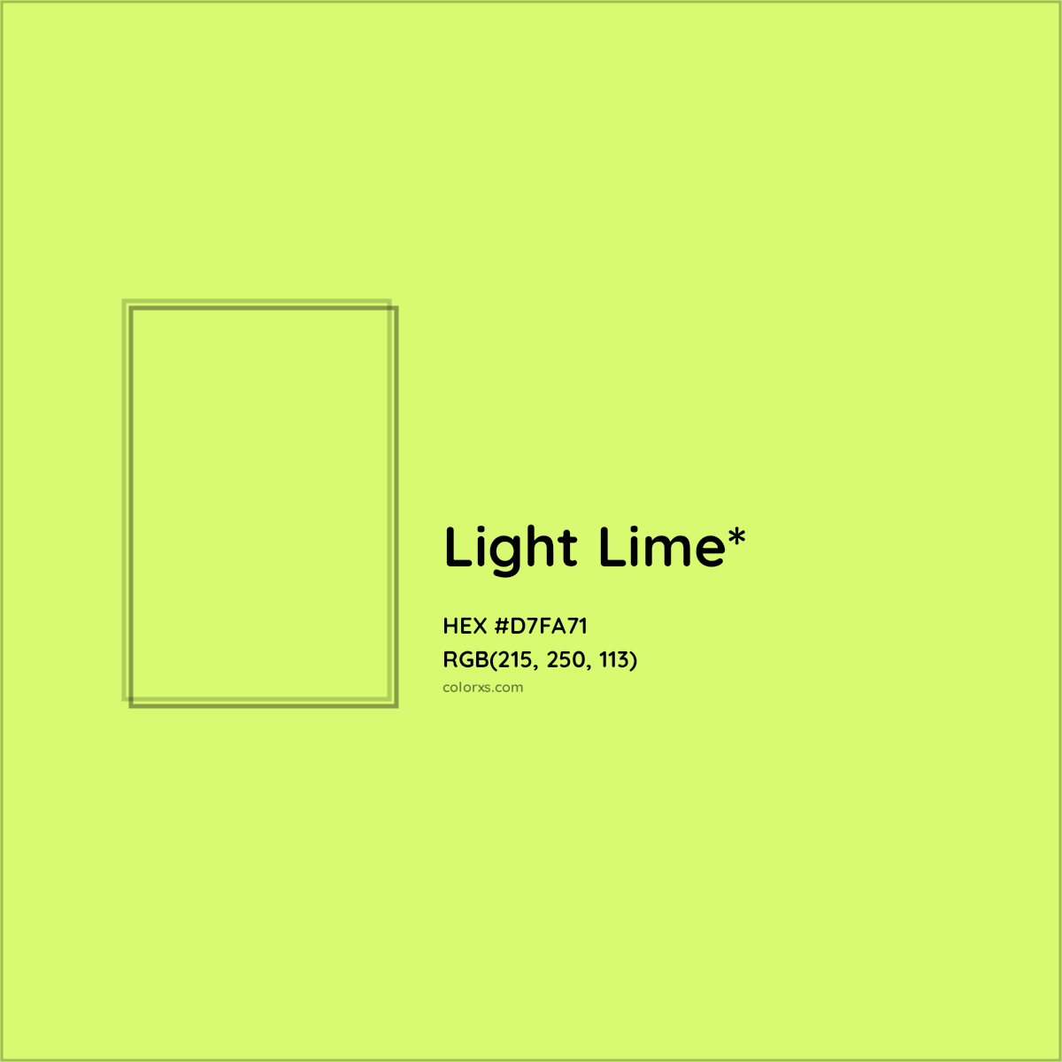 #D7FA71 hex color. RGB, RYB, CMYK, HSL, HSV codes and color conversions. Matching color names, palettes, paints.