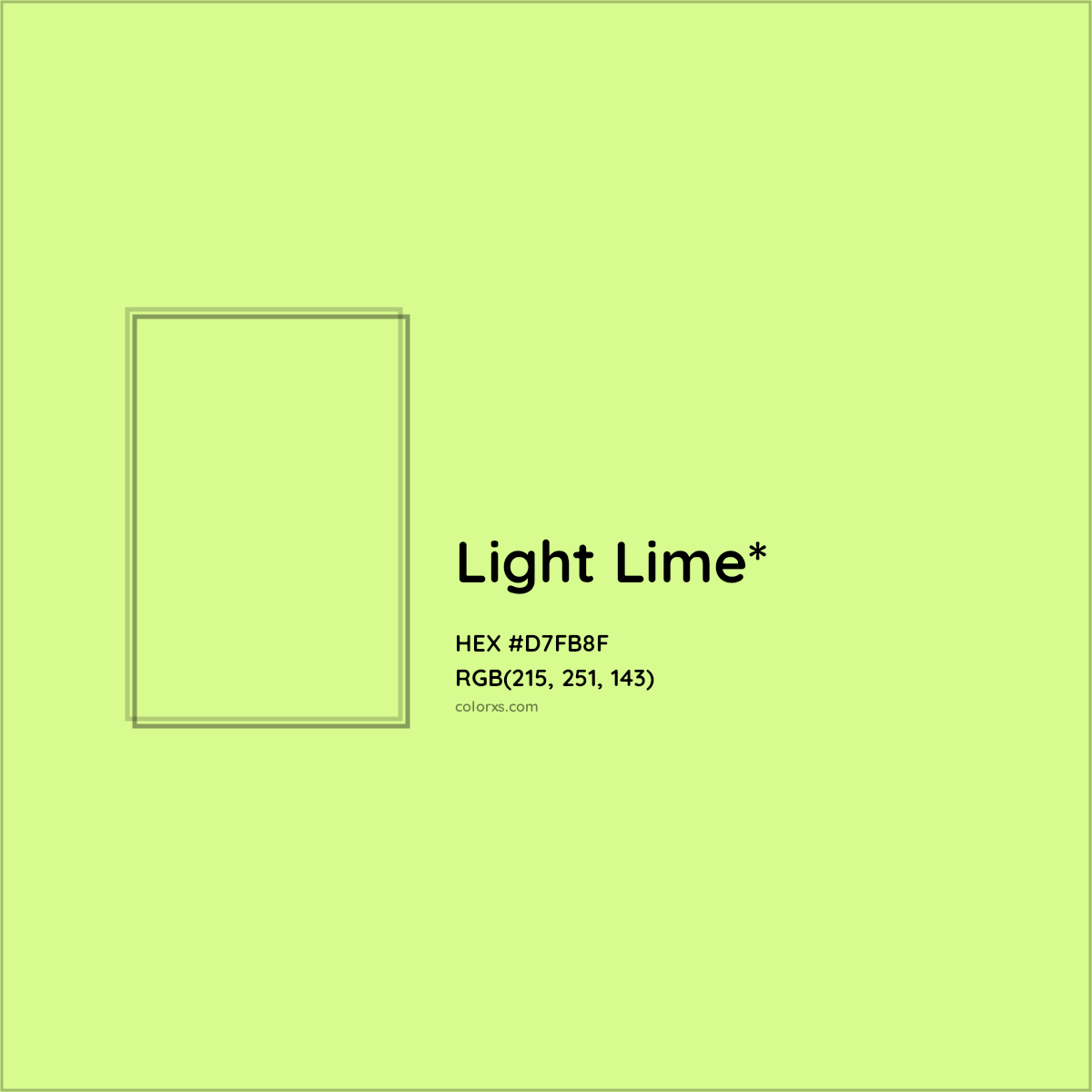 #D7FB8F hex color. RGB, RYB, CMYK, HSL, HSV codes and color conversions. Matching color names, palettes, paints.