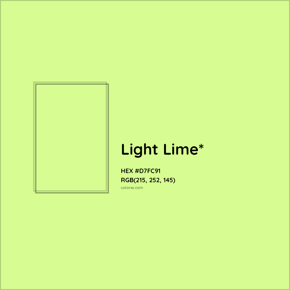 #D7FC91 hex color. RGB, RYB, CMYK, HSL, HSV codes and color conversions. Matching color names, palettes, paints.