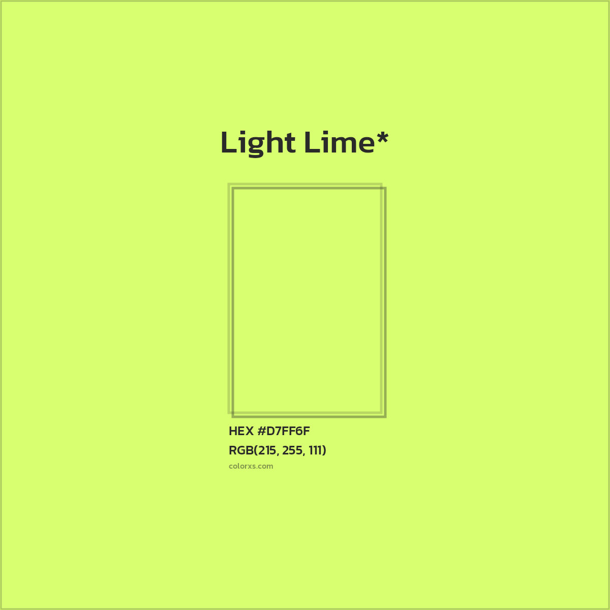 #D7FF6F hex color. RGB, RYB, CMYK, HSL, HSV codes and color conversions. Matching color names, palettes, paints.