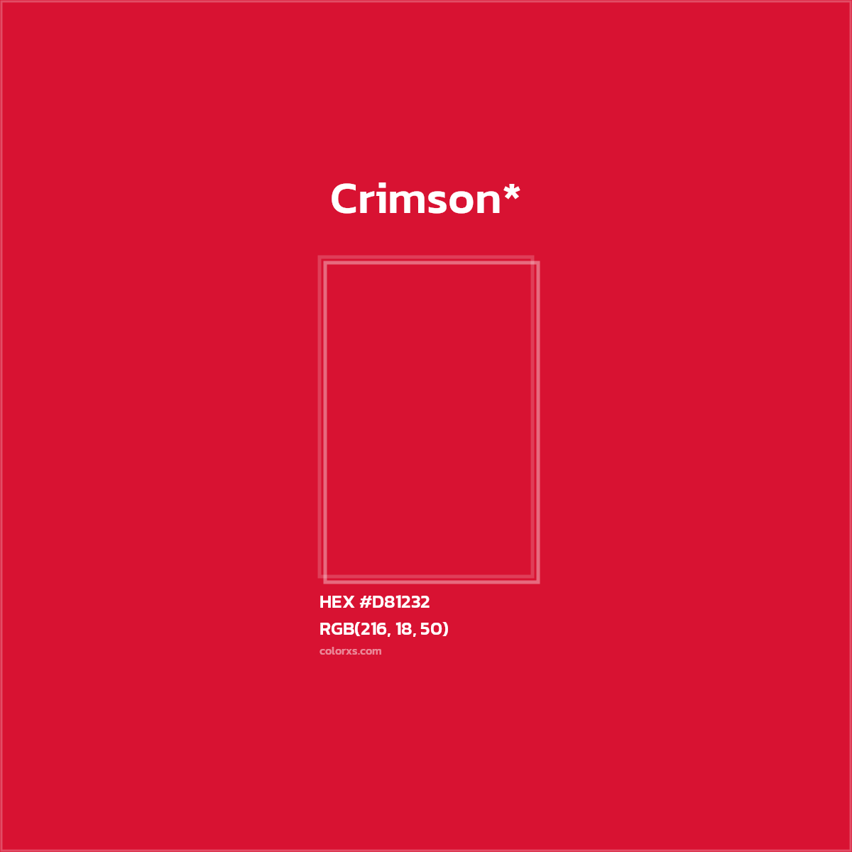 #D81232 hex color. RGB, RYB, CMYK, HSL, HSV codes and color conversions. Matching color names, palettes, paints.