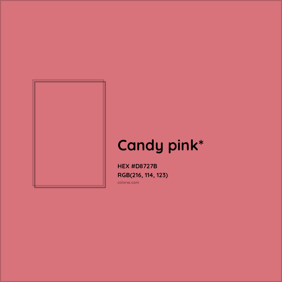 #D8727B hex color. RGB, RYB, CMYK, HSL, HSV codes and color conversions. Matching color names, palettes, paints.