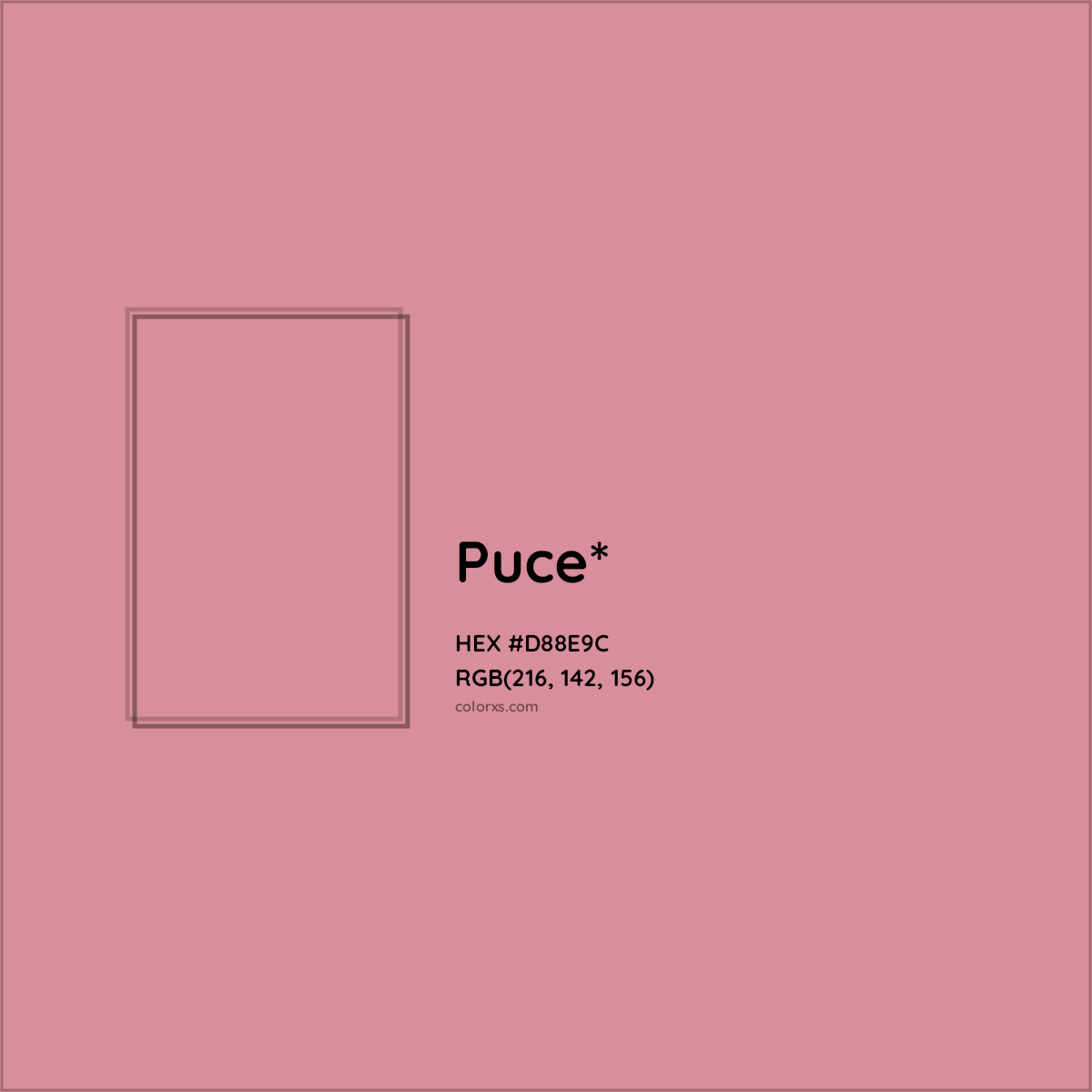 #D88E9C hex color. RGB, RYB, CMYK, HSL, HSV codes and color conversions. Matching color names, palettes, paints.