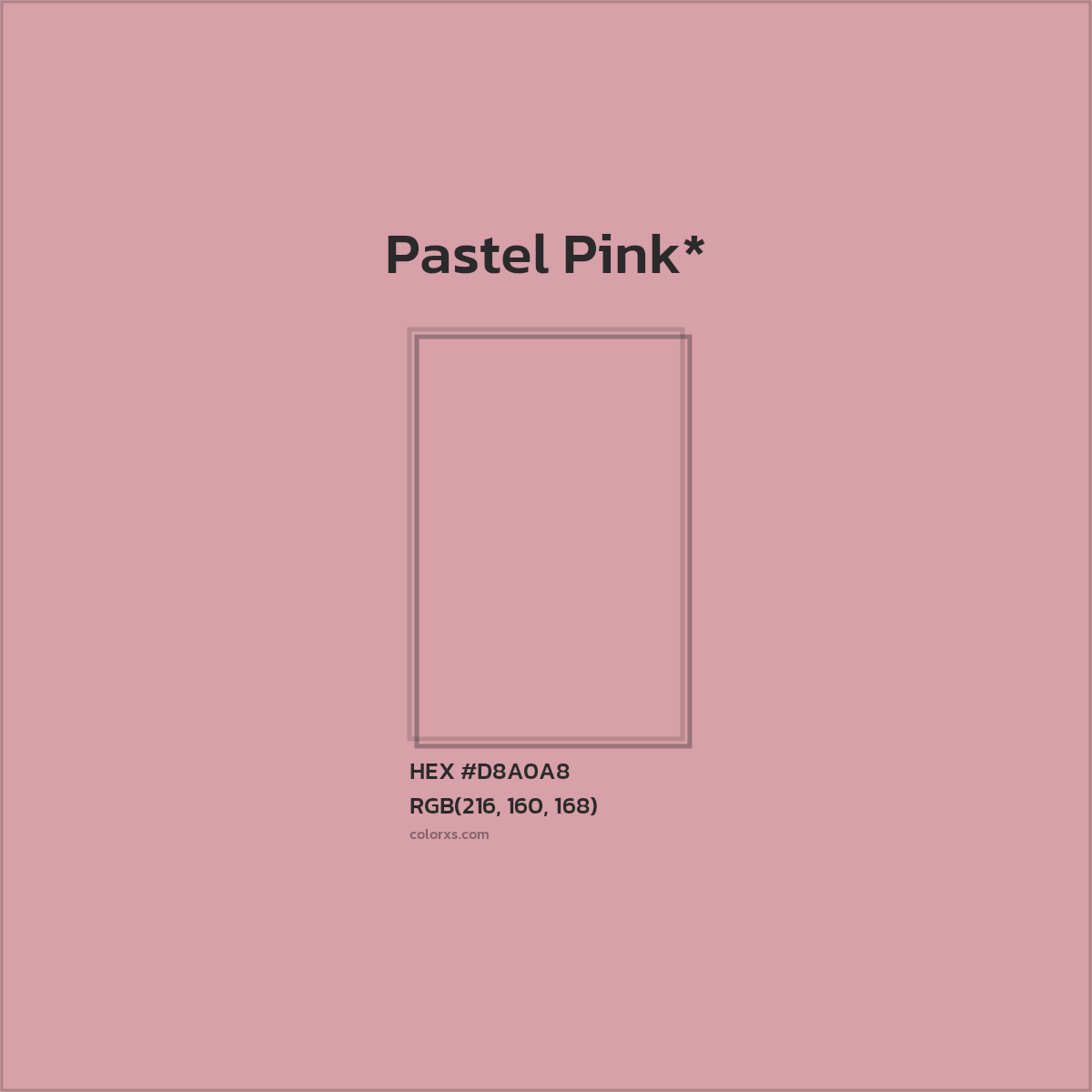 #D8A0A8 hex color. RGB, RYB, CMYK, HSL, HSV codes and color conversions. Matching color names, palettes, paints.