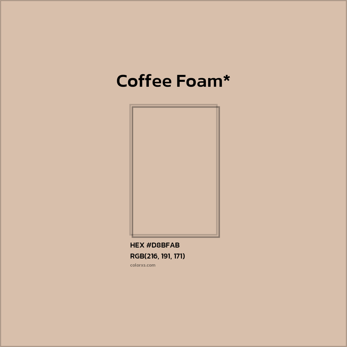 #D8BFAB hex color. RGB, RYB, CMYK, HSL, HSV codes and color conversions. Matching color names, palettes, paints.