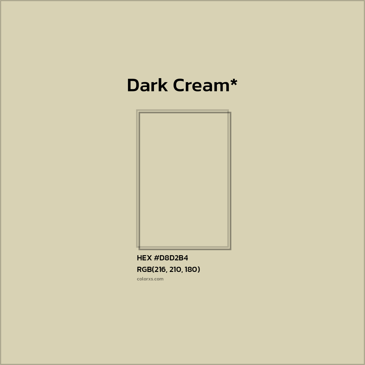#D8D2B4 hex color. RGB, RYB, CMYK, HSL, HSV codes and color conversions. Matching color names, palettes, paints.