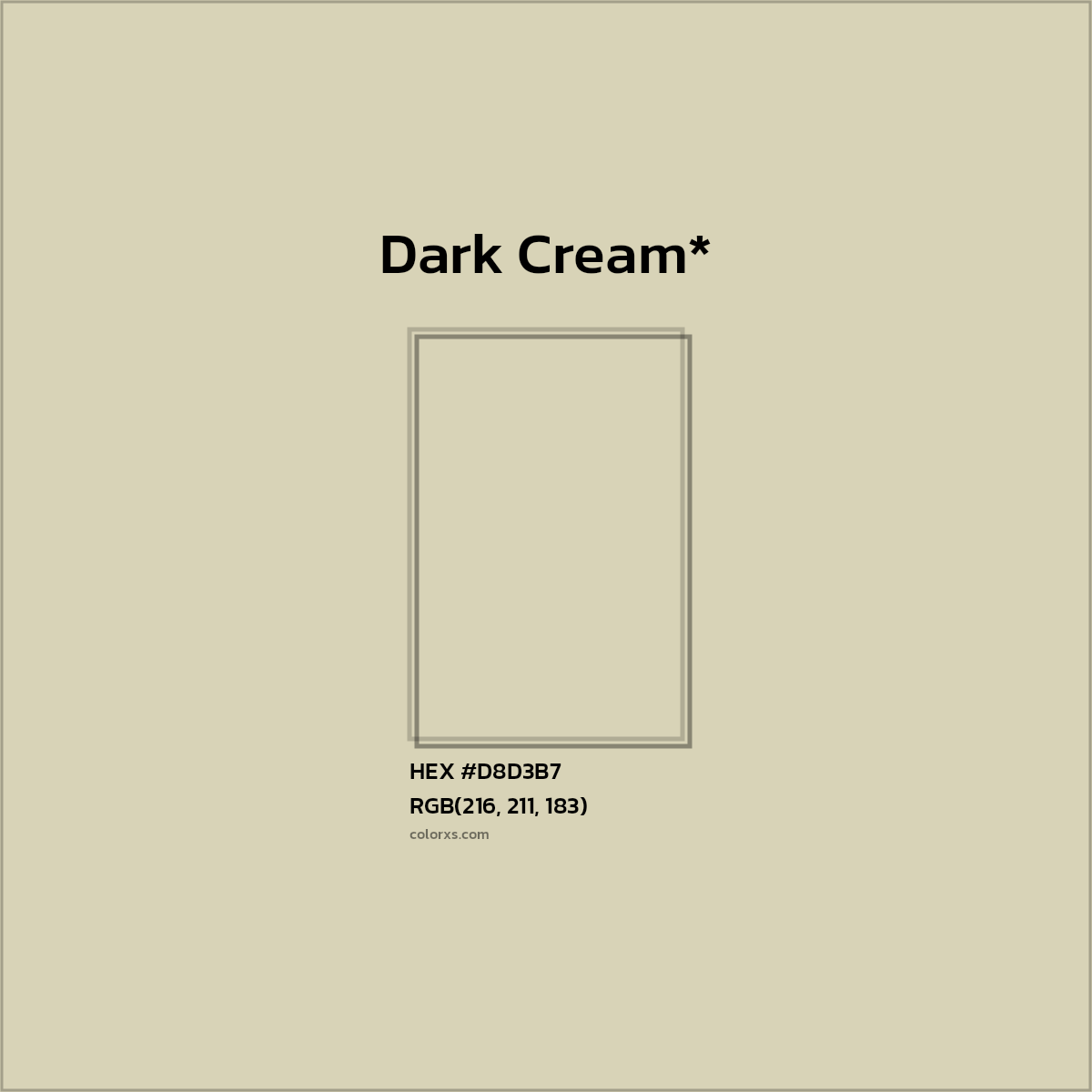 #D8D3B7 hex color. RGB, RYB, CMYK, HSL, HSV codes and color conversions. Matching color names, palettes, paints.