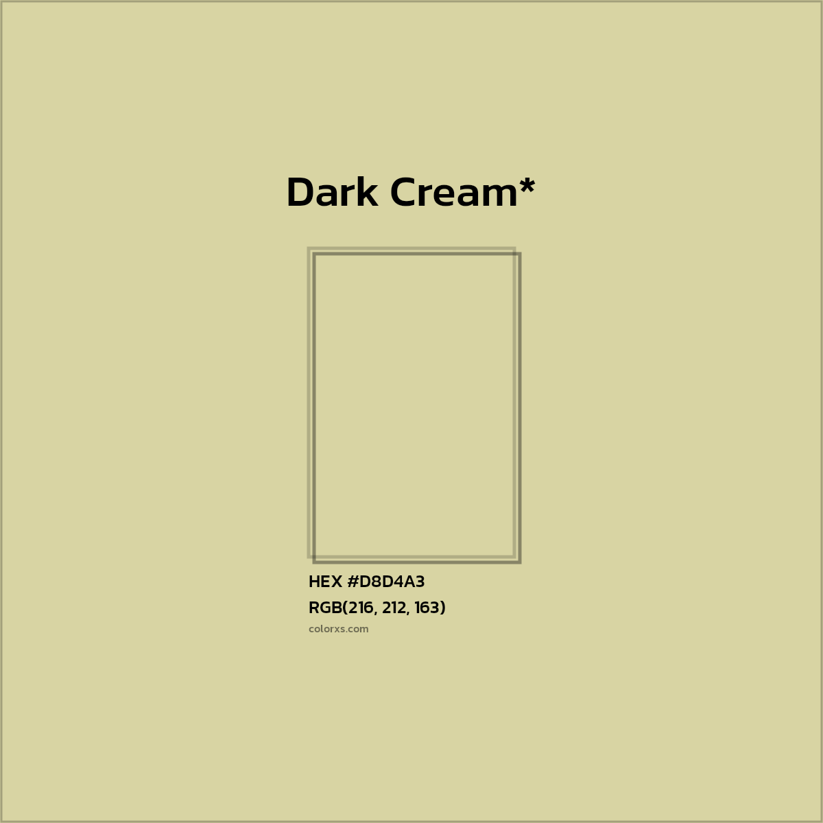 #D8D4A3 hex color. RGB, RYB, CMYK, HSL, HSV codes and color conversions. Matching color names, palettes, paints.